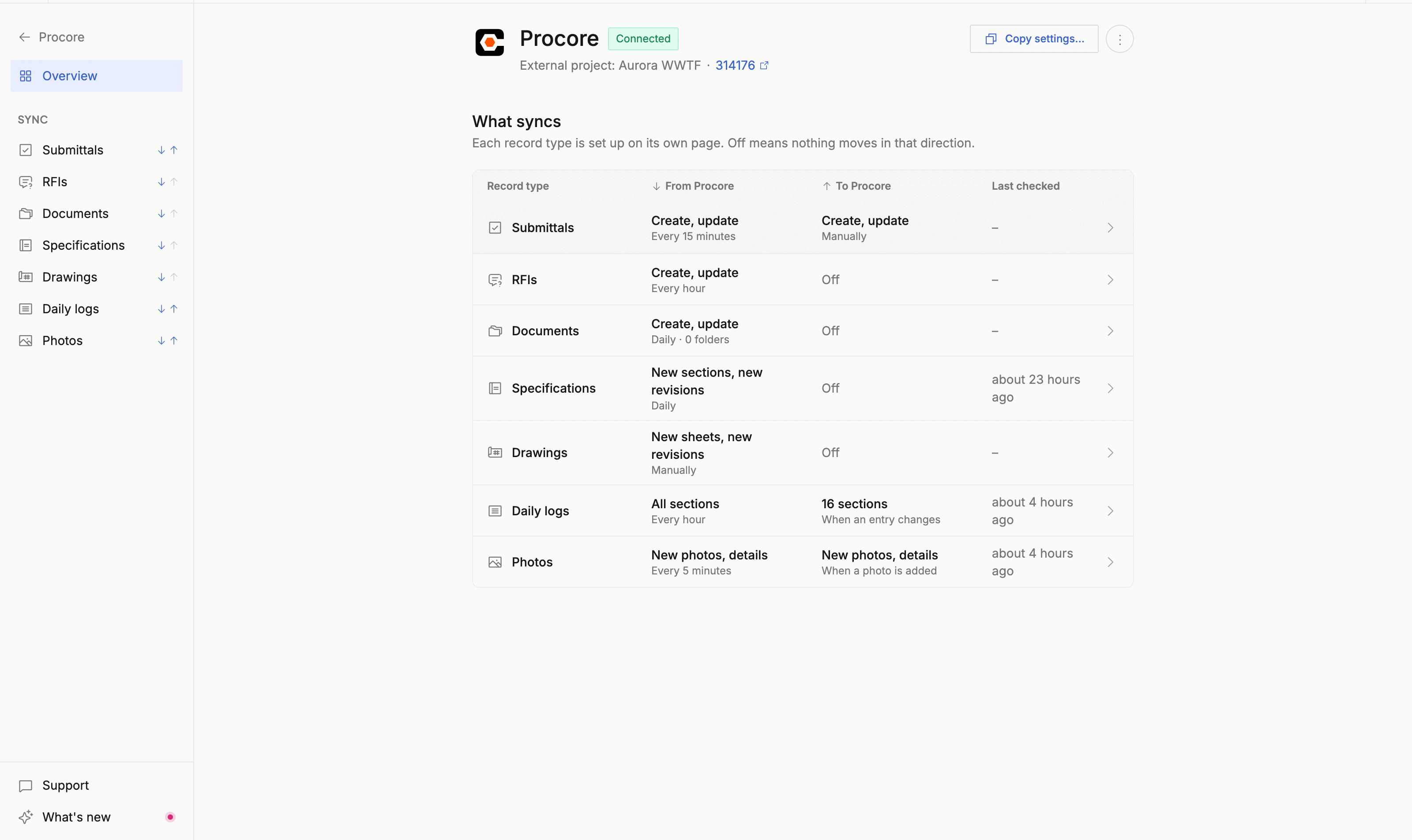 Procore daily log and photo sync