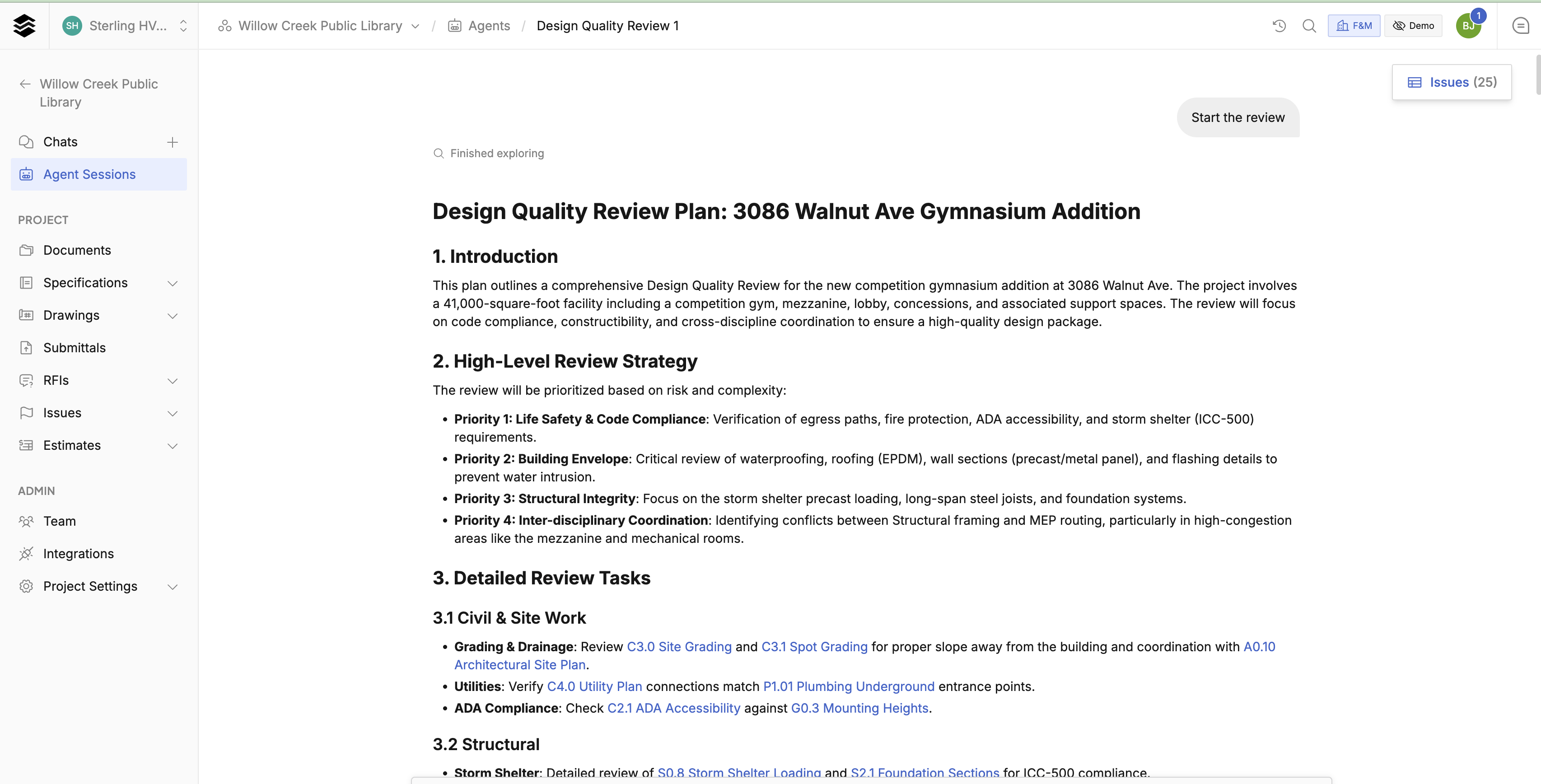 Design quality review outline proposed by the agent before the run