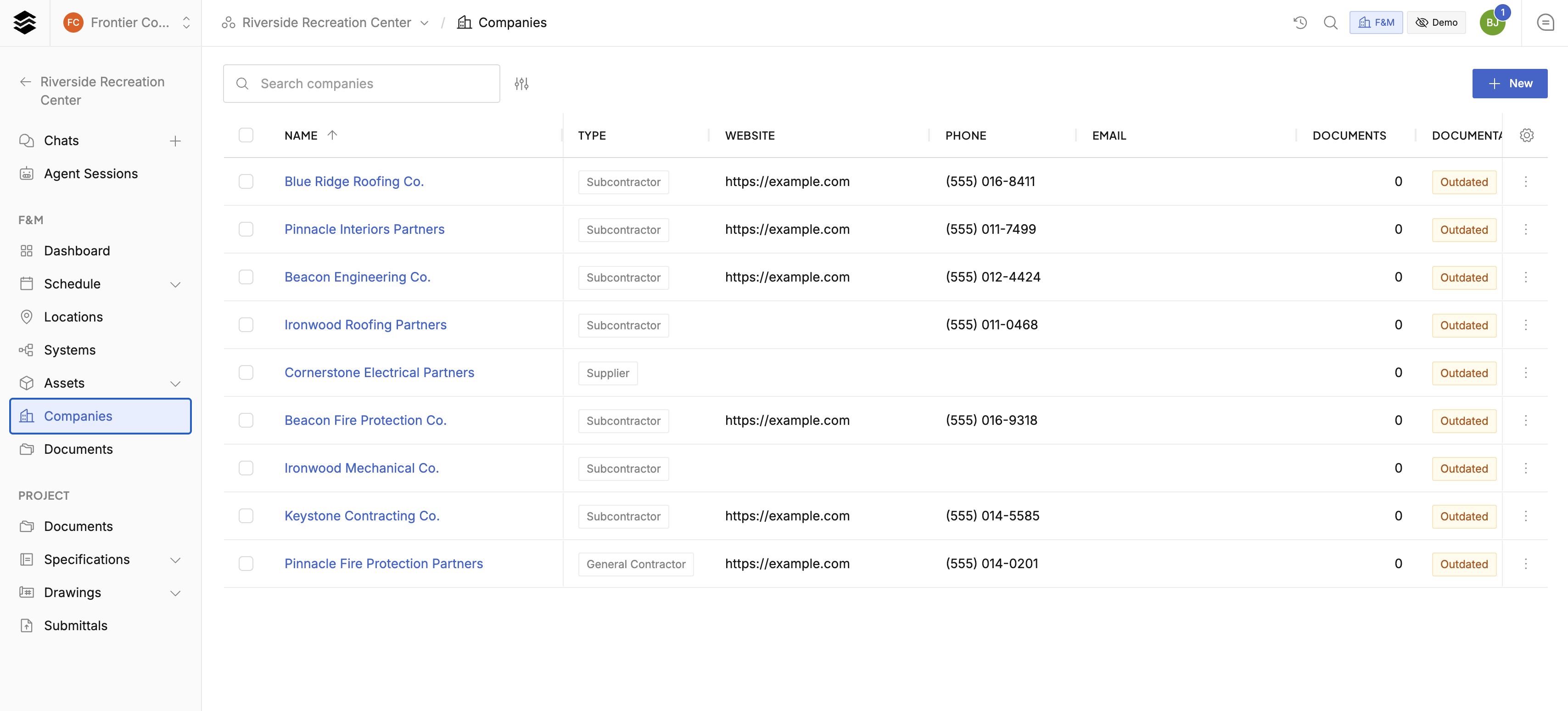 Companies list of subcontractors and suppliers with contacts