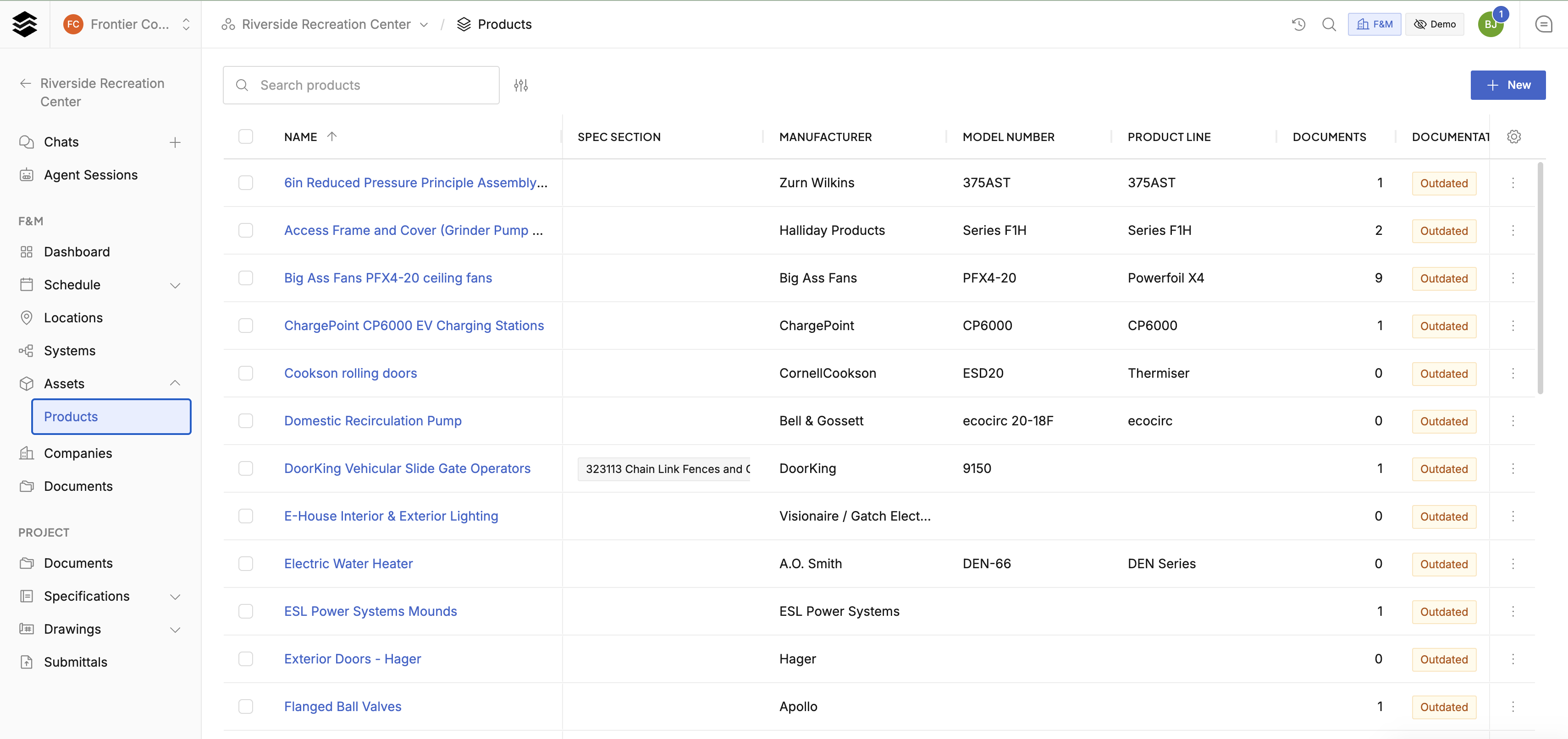 Product library with manufacturers and model numbers