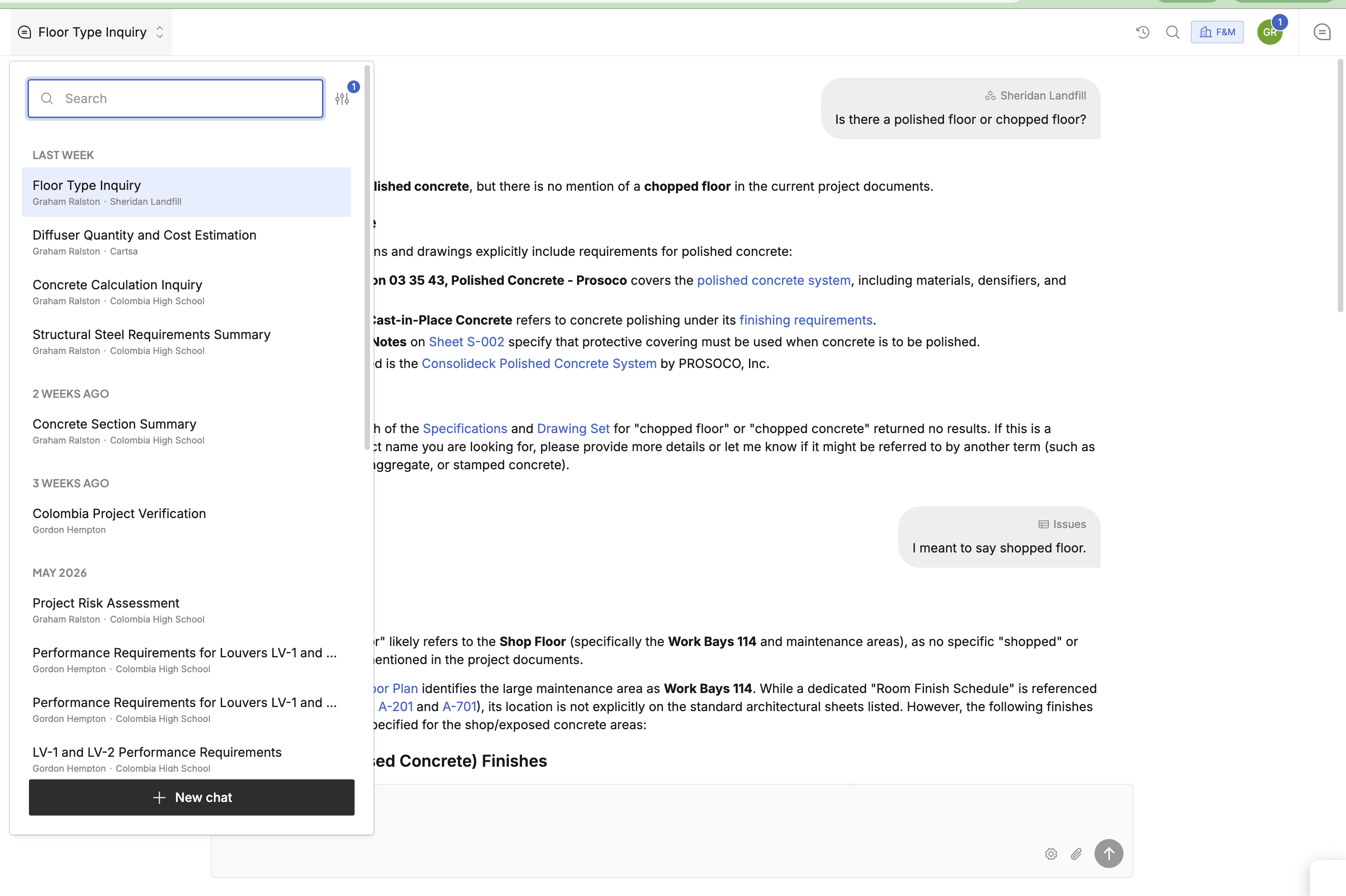 Chat history with search — run and revisit multiple chats